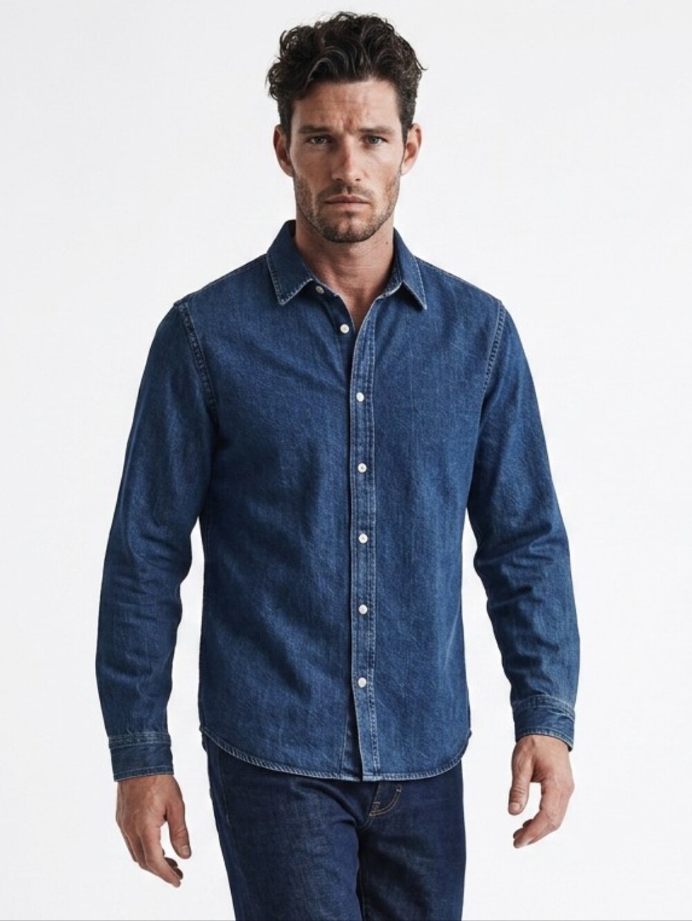 NWT Zara Men Classic Blue Denim Button-Down Shirt - Size L (ART 1820/317)